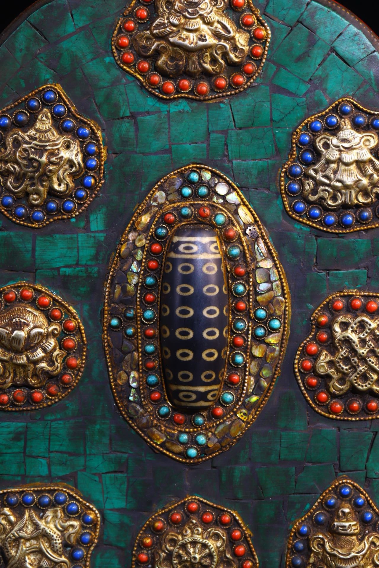 Copper gilded gold handmade silk inlaid gemstone Buddha niche
