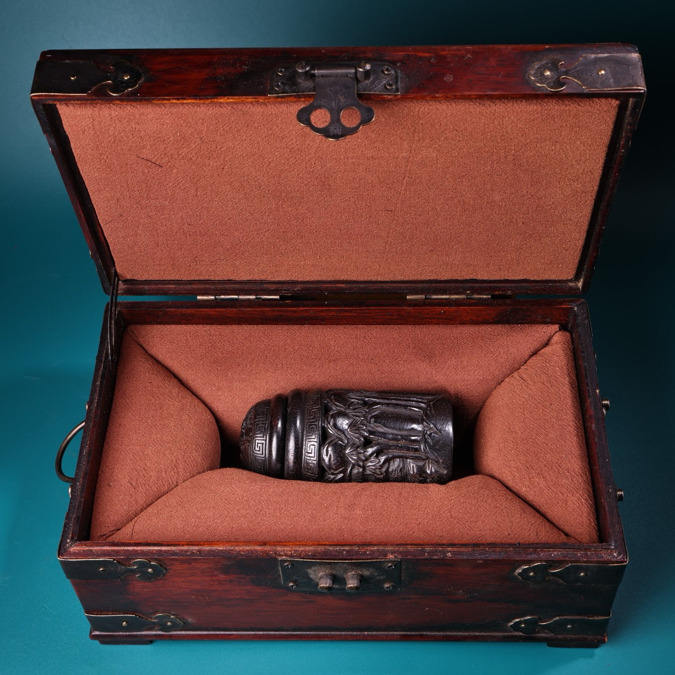 High relief handmade carved rosewood cricket jar