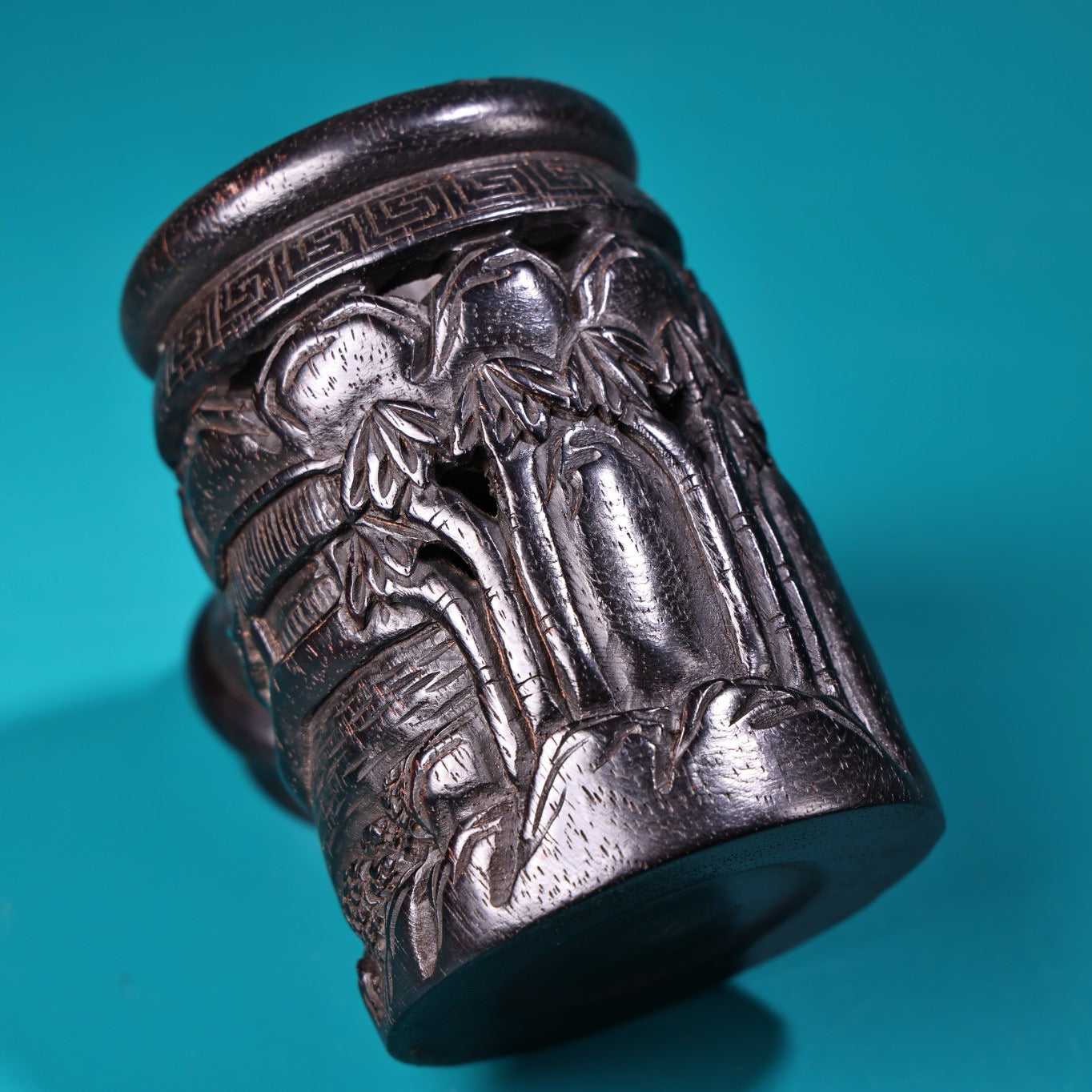 High relief handmade carved rosewood cricket jar