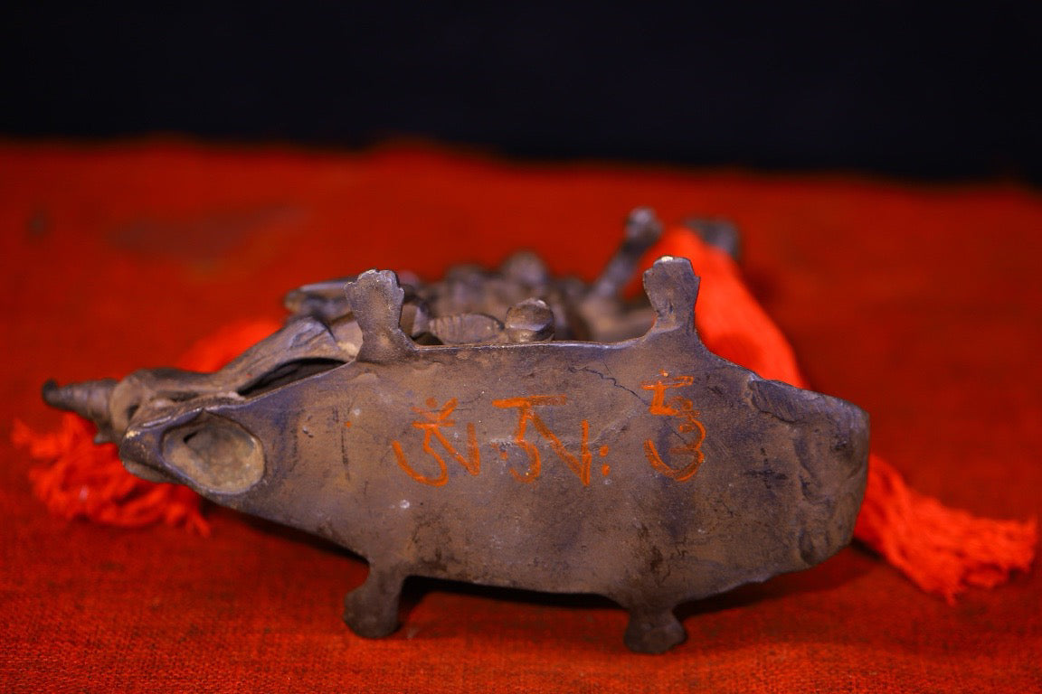 Copper handmade hammering, carving, old Buddha statue