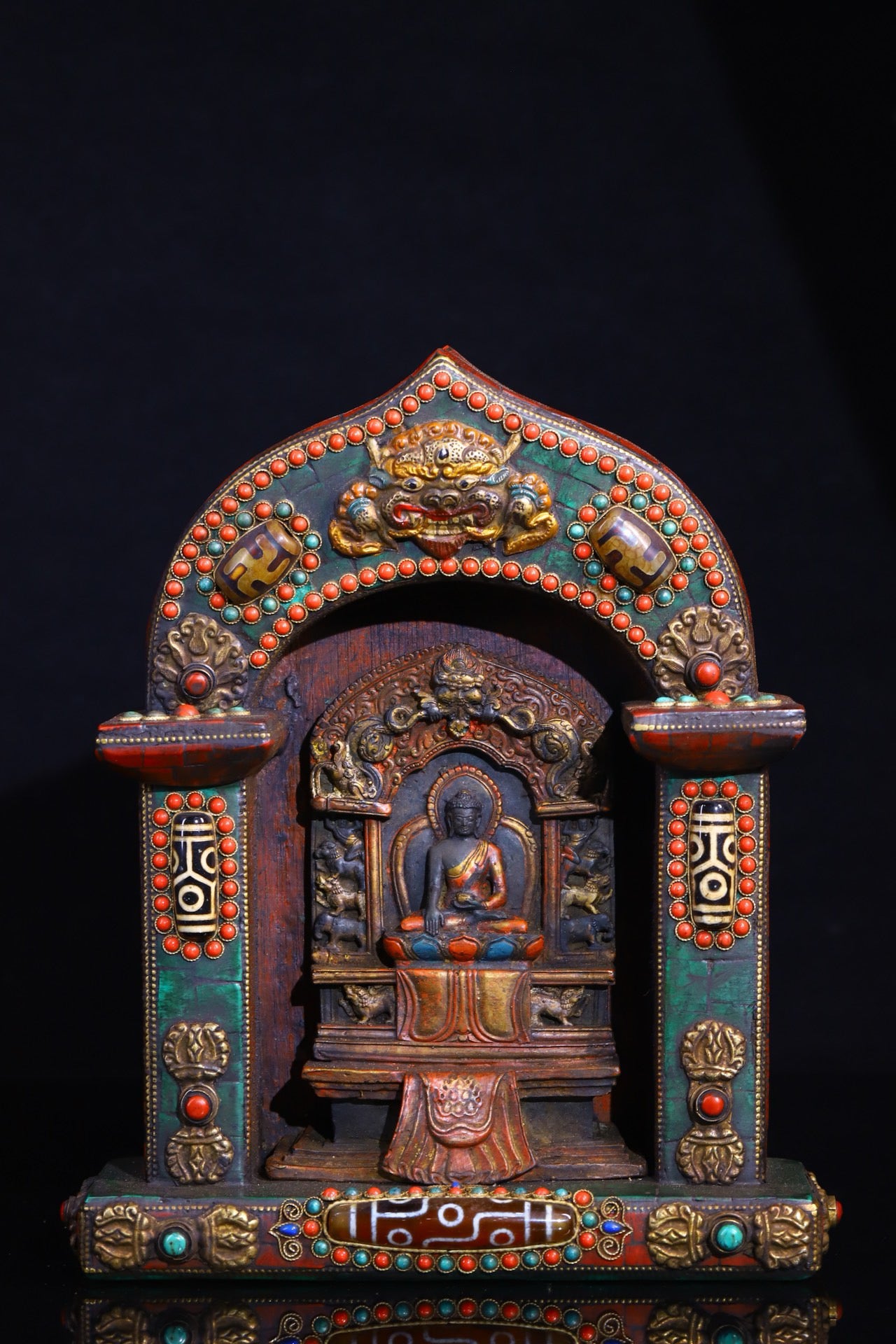 Copper gilded gold handmade silk inlaid gemstone Buddha niche