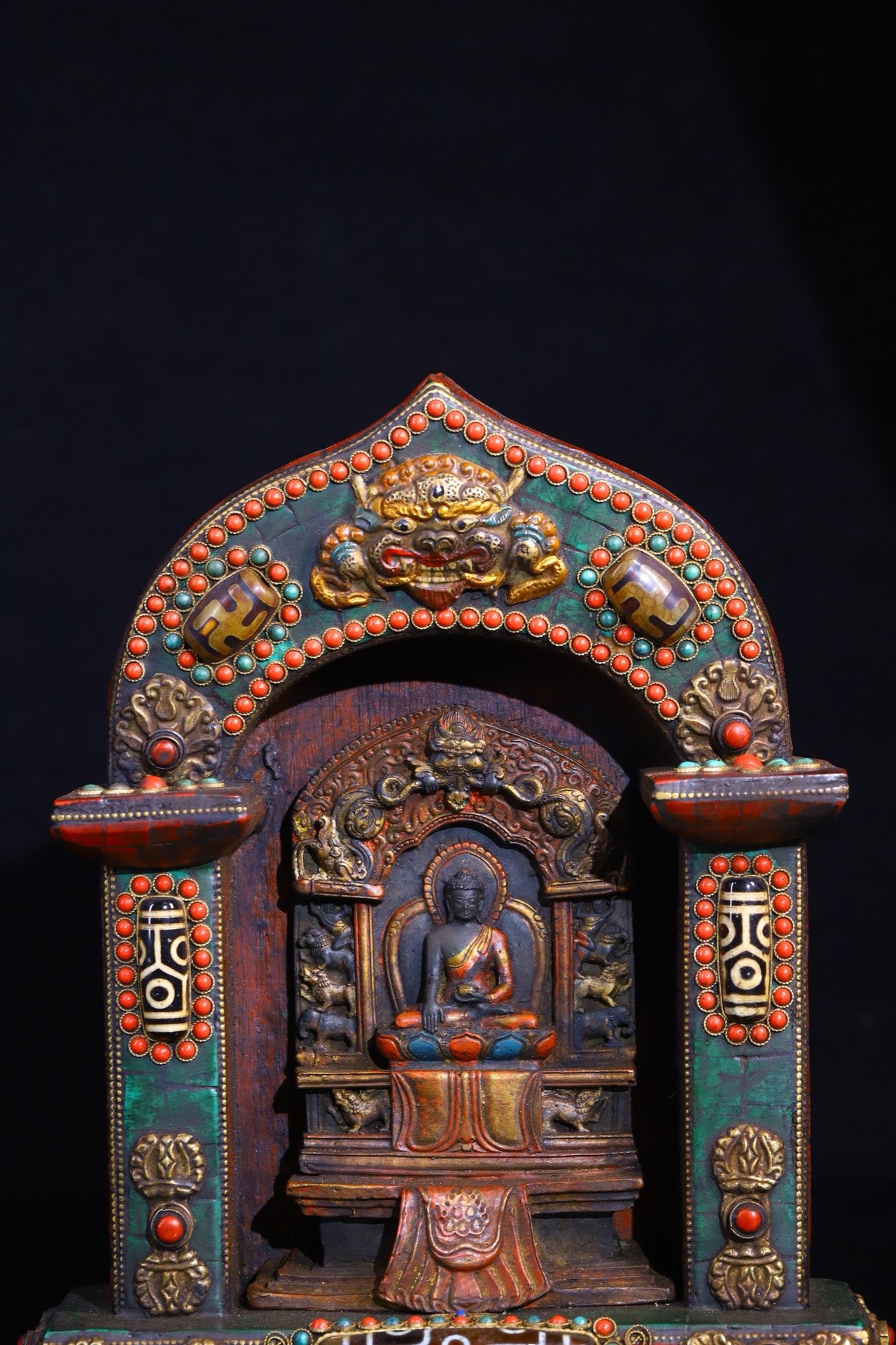 Copper gilded gold handmade silk inlaid gemstone Buddha niche