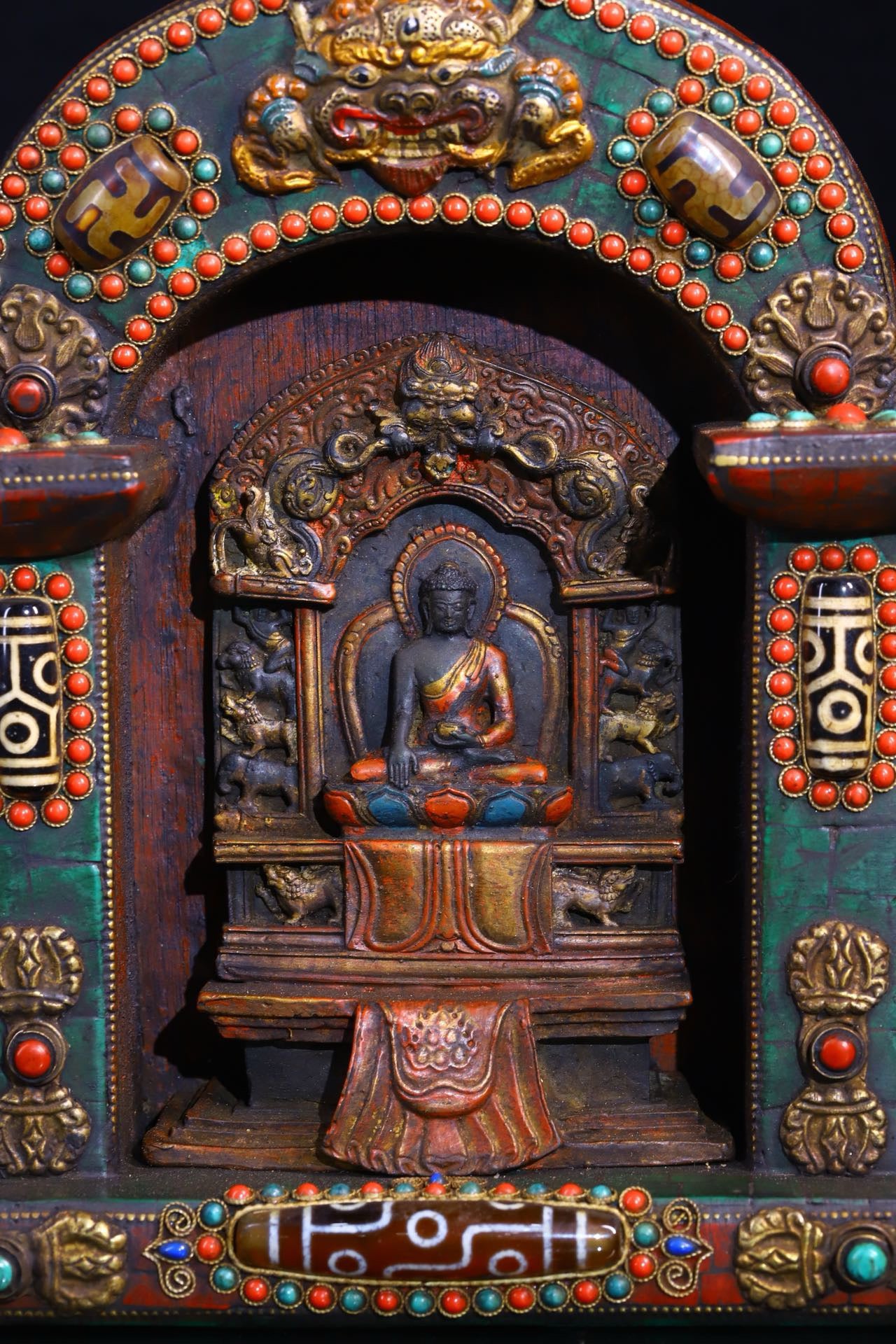 Copper gilded gold handmade silk inlaid gemstone Buddha niche