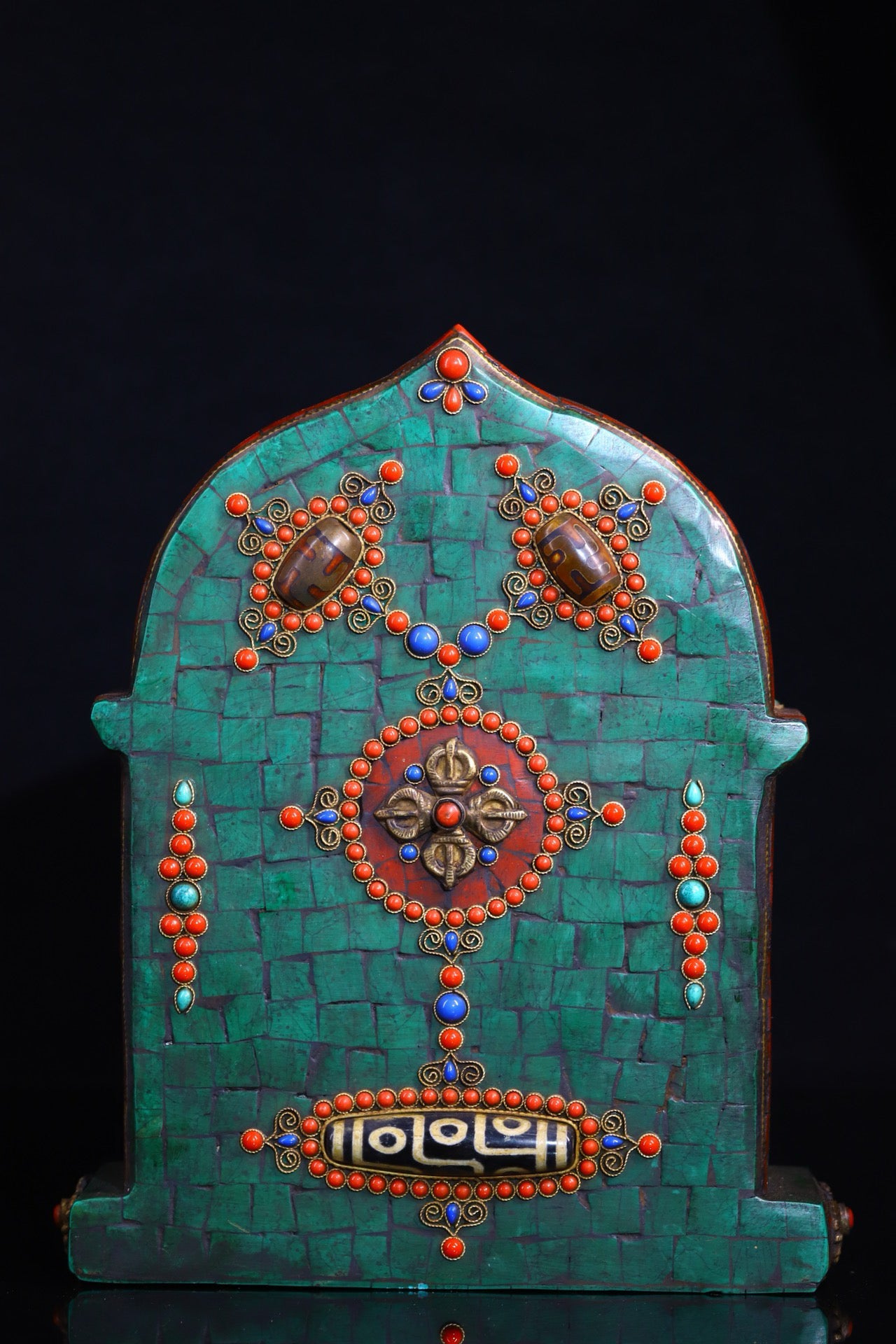 Copper gilded gold handmade silk inlaid gemstone Buddha niche