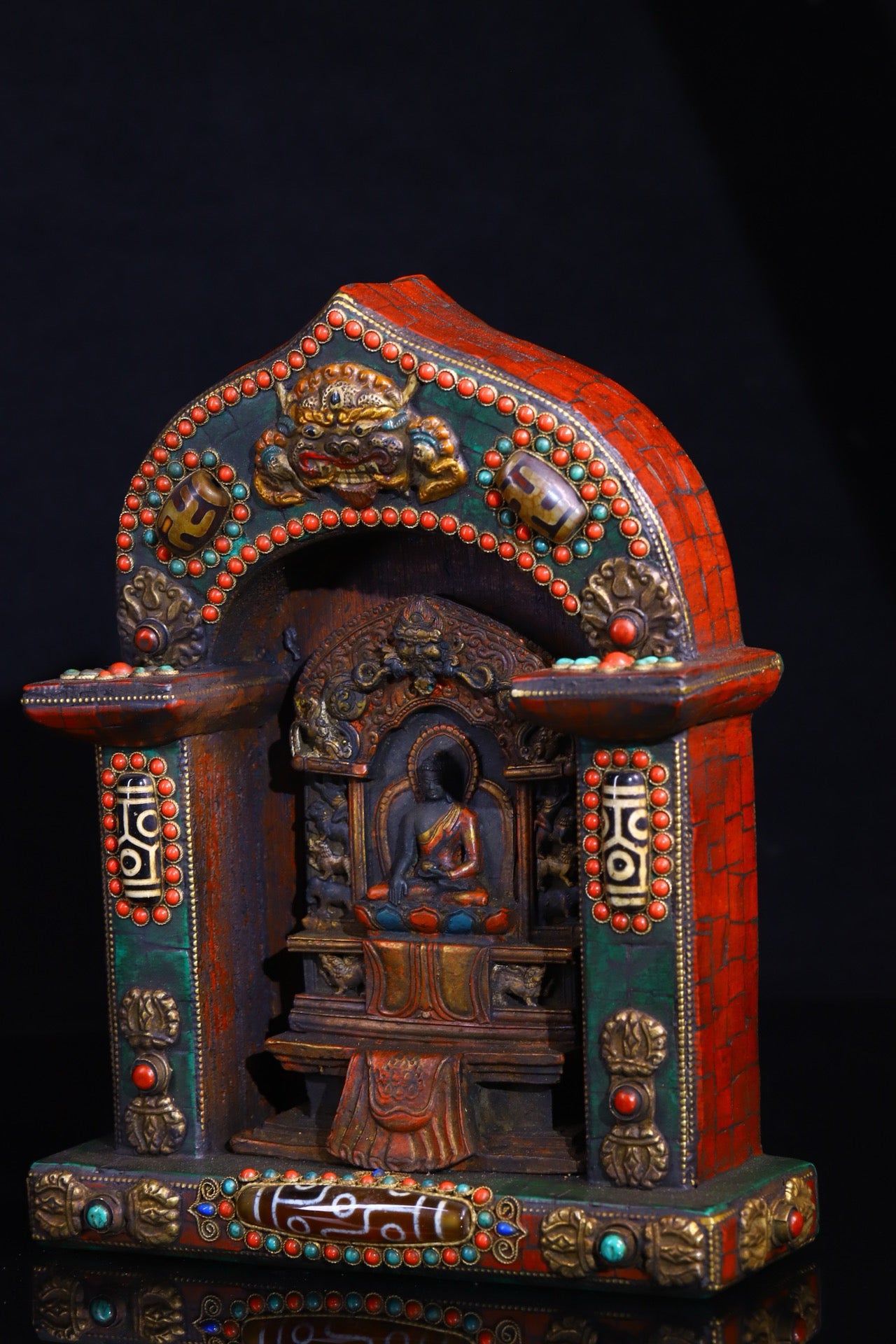 Copper gilded gold handmade silk inlaid gemstone Buddha niche