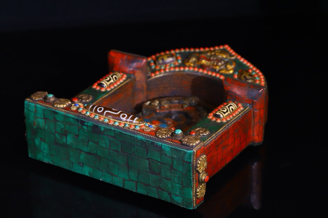 Copper gilded gold handmade silk inlaid gemstone Buddha niche