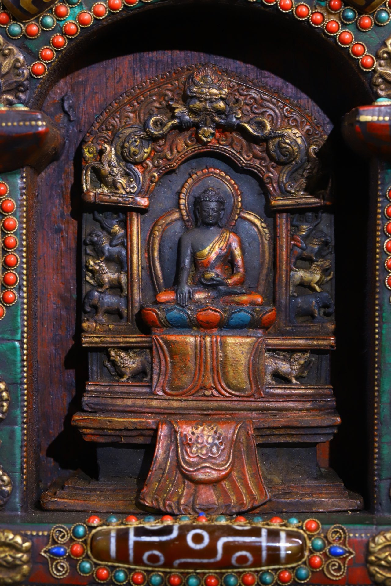 Copper gilded gold handmade silk inlaid gemstone Buddha niche