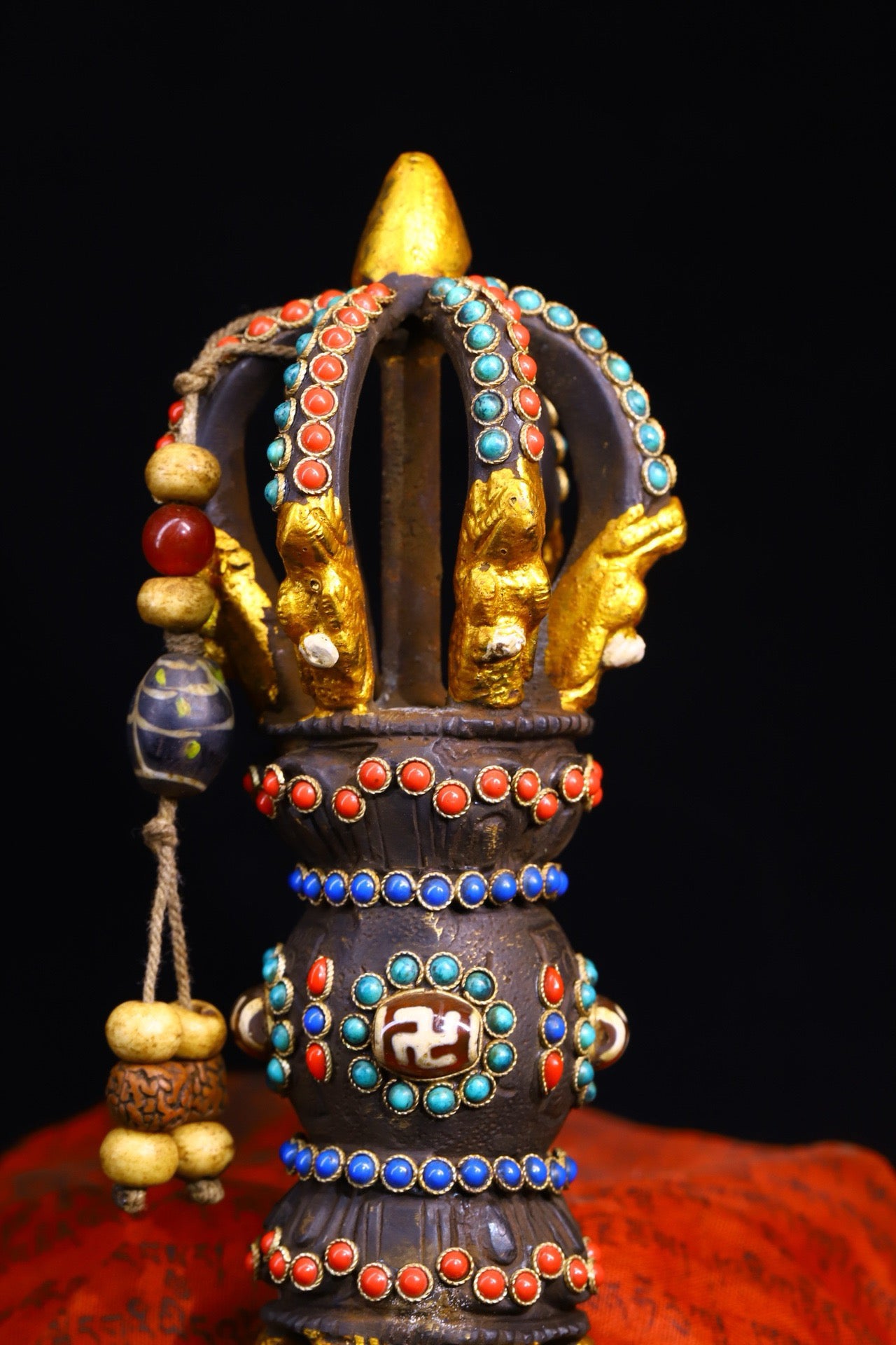 Copper body pure handmade hammering, chiseling, inlaid with gemstone magical tools