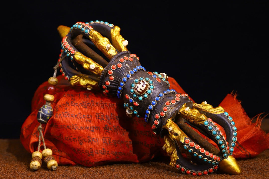 Copper body pure handmade hammering, chiseling, inlaid with gemstone magical tools