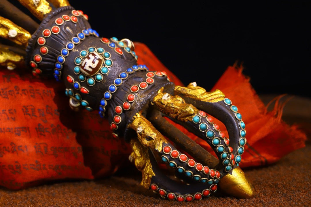 Copper body pure handmade hammering, chiseling, inlaid with gemstone magical tools