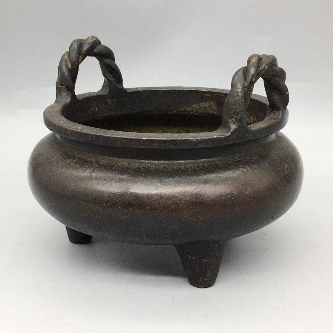 Chinese antique pure copper rope ear incense burner