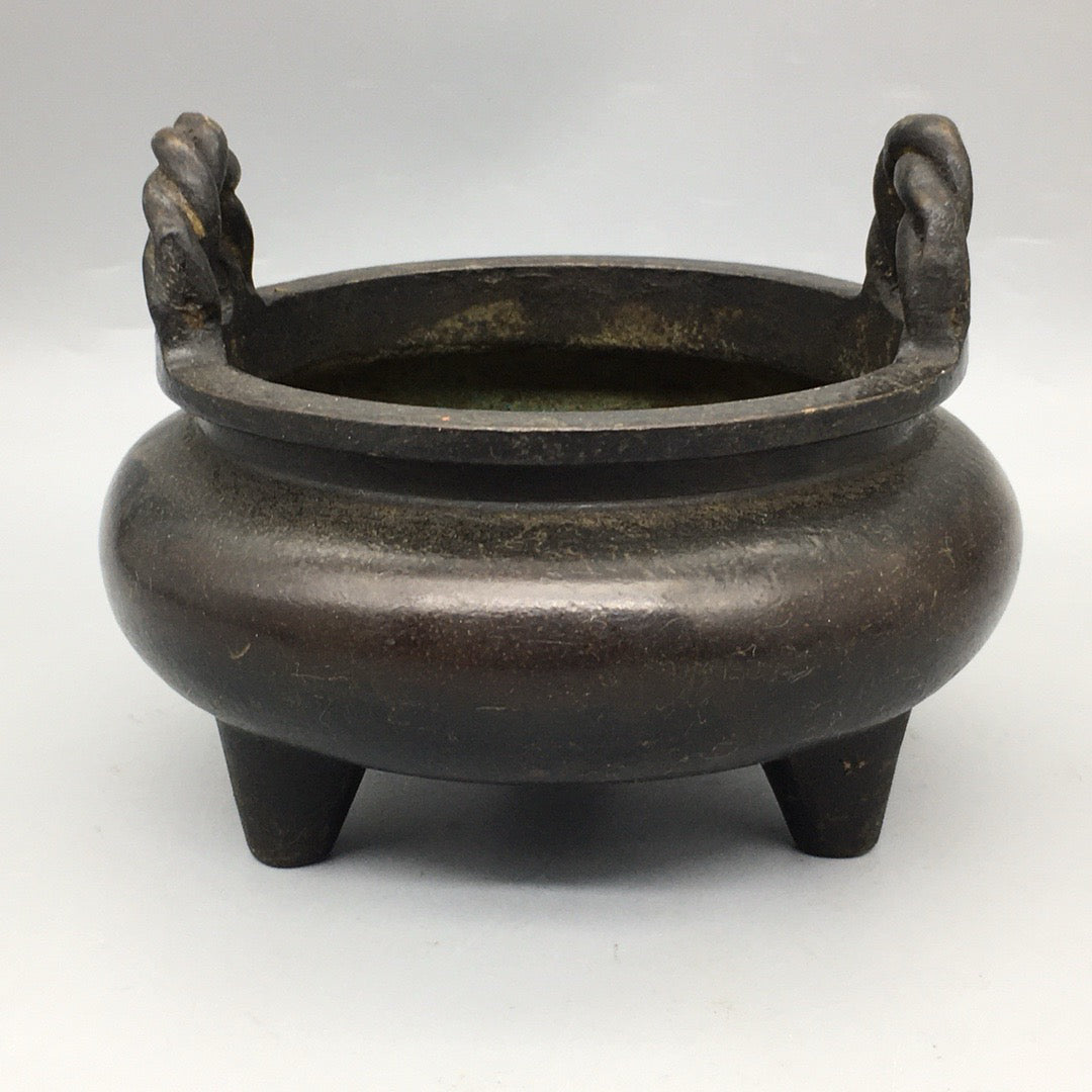 Chinese antique pure copper rope ear incense burner