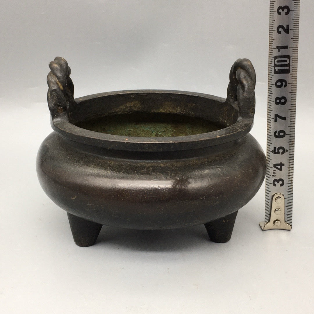 Chinese antique pure copper rope ear incense burner
