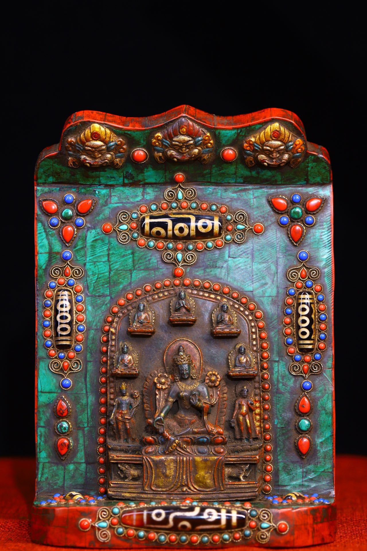 Handmade filigree inlaid gemstones, heavenly pearl Buddha niches
