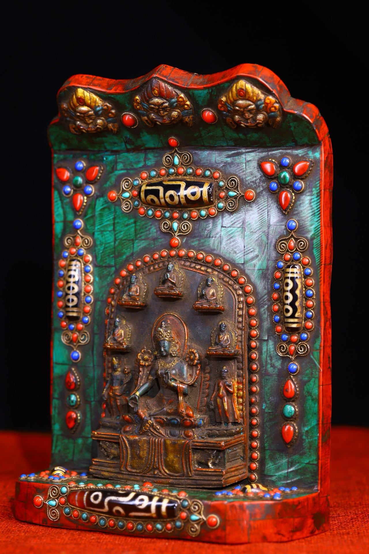 Handmade filigree inlaid gemstones, heavenly pearl Buddha niches