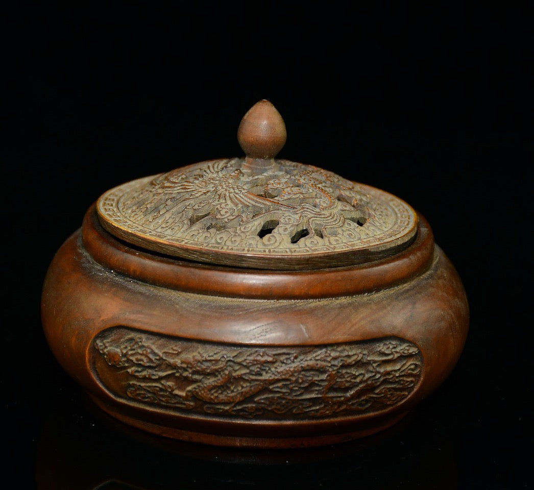 Huangyang wood dragon and phoenix incense burner ornaments