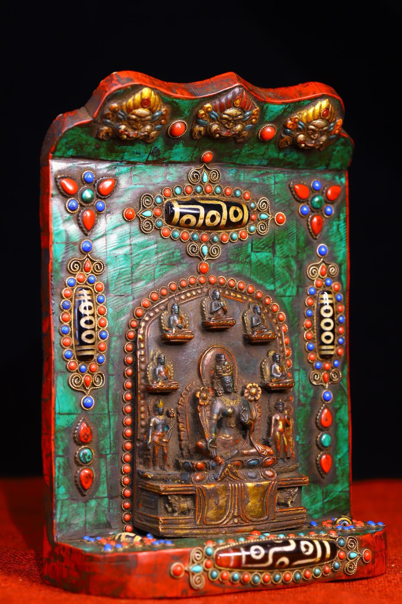 Handmade filigree inlaid gemstones, heavenly pearl Buddha niches