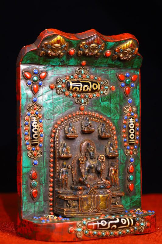 Handmade filigree inlaid gemstones, heavenly pearl Buddha niches