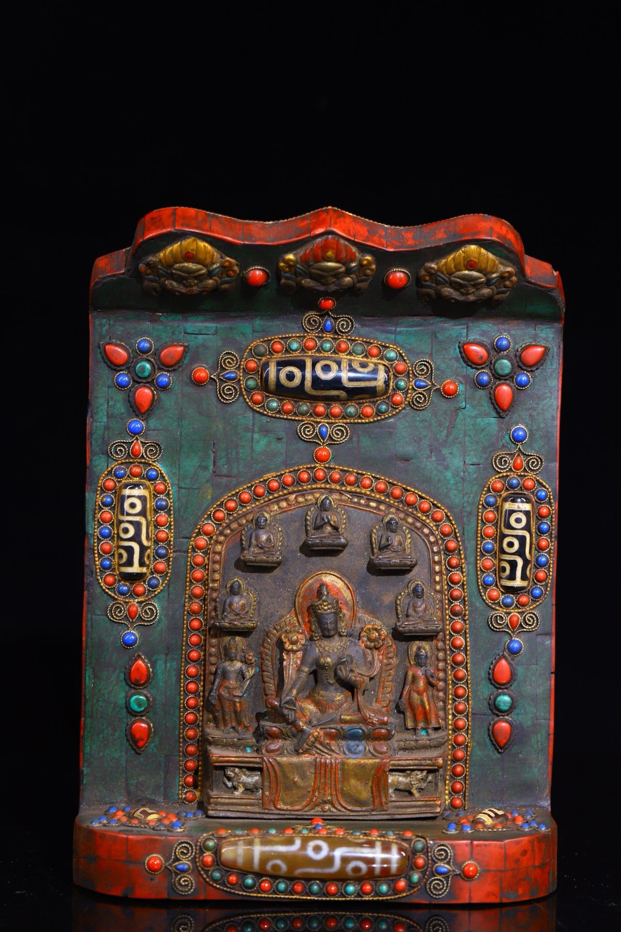 Handmade filigree inlaid gemstones, heavenly pearl Buddha niches