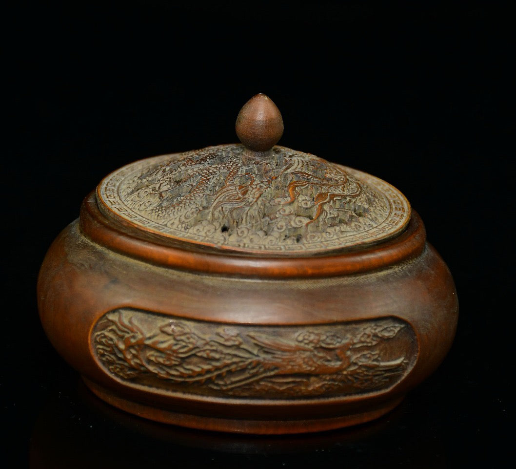 Huangyang wood dragon and phoenix incense burner ornaments