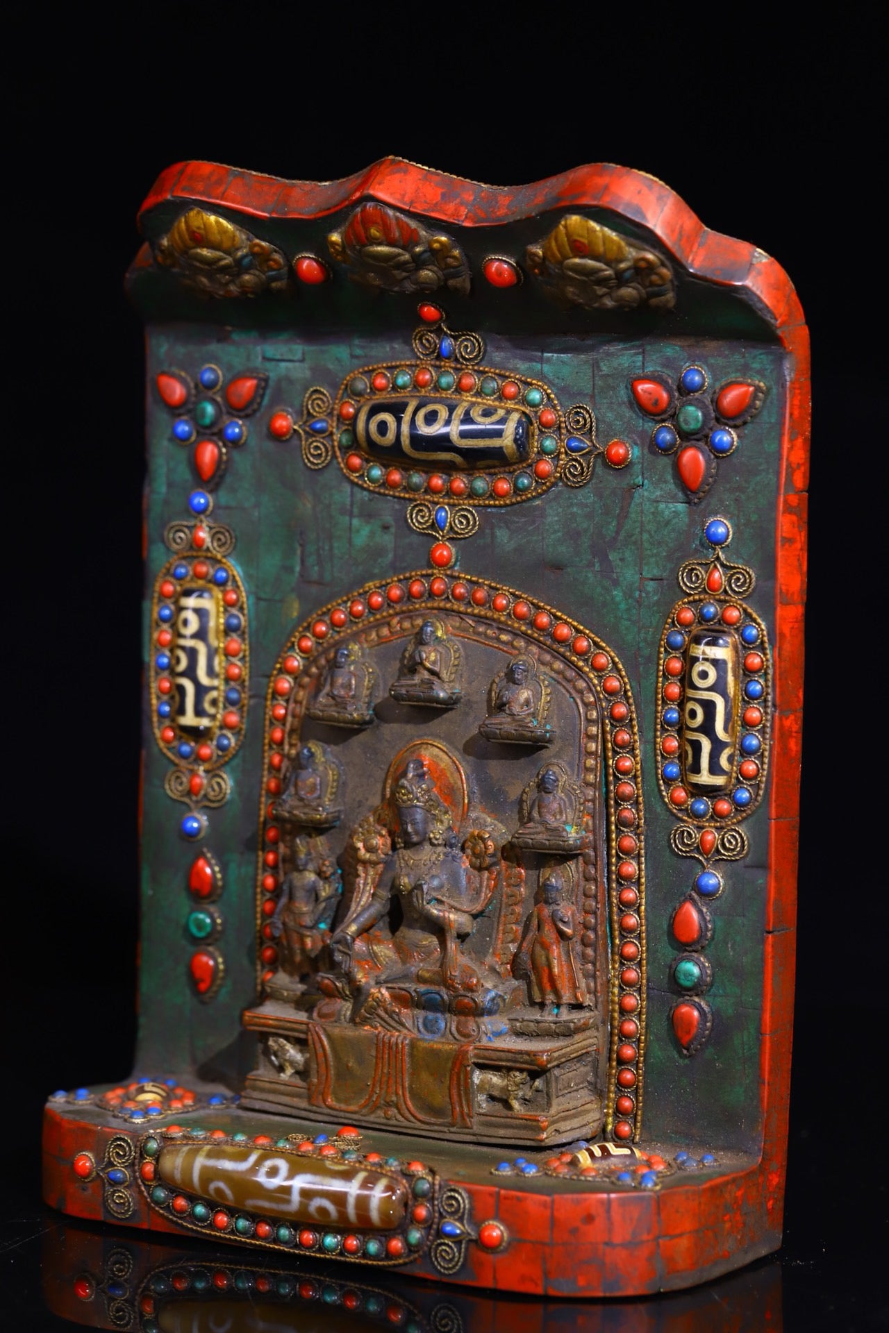Handmade filigree inlaid gemstones, heavenly pearl Buddha niches