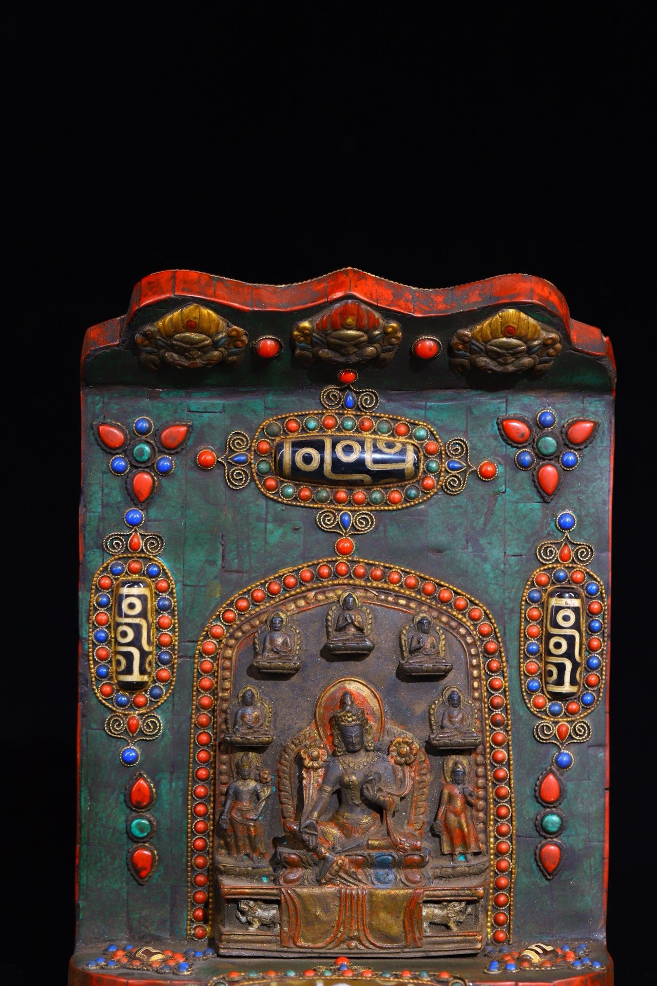 Handmade filigree inlaid gemstones, heavenly pearl Buddha niches