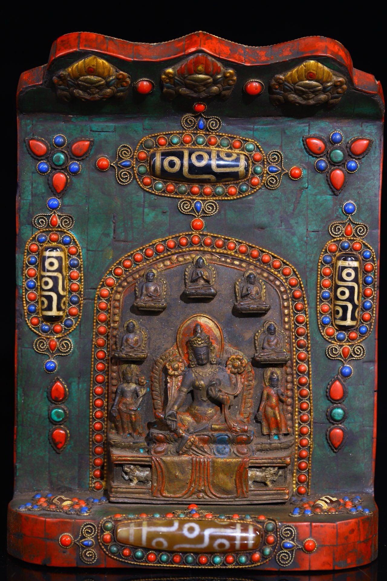 Handmade filigree inlaid gemstones, heavenly pearl Buddha niches