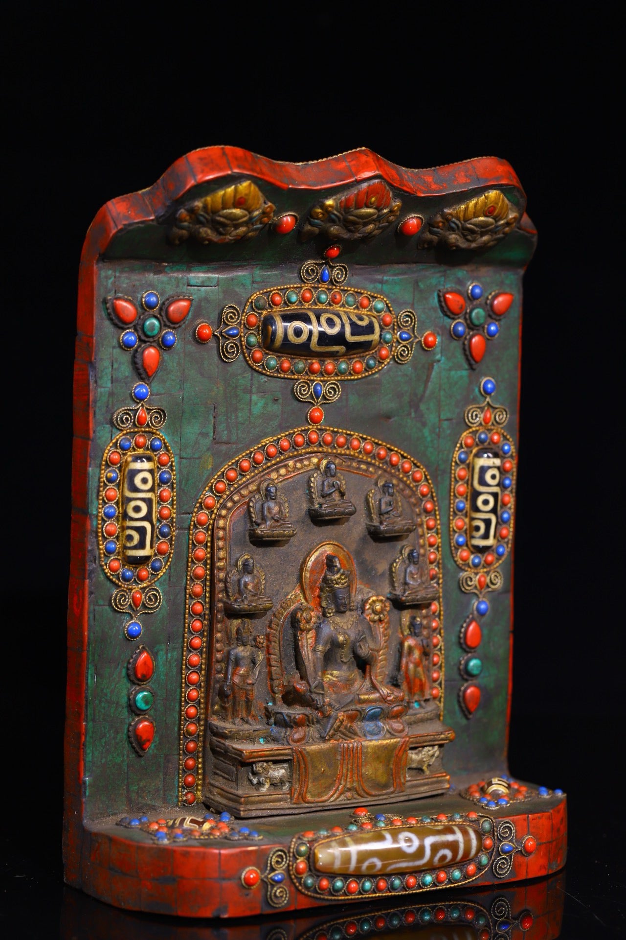 Handmade filigree inlaid gemstones, heavenly pearl Buddha niches