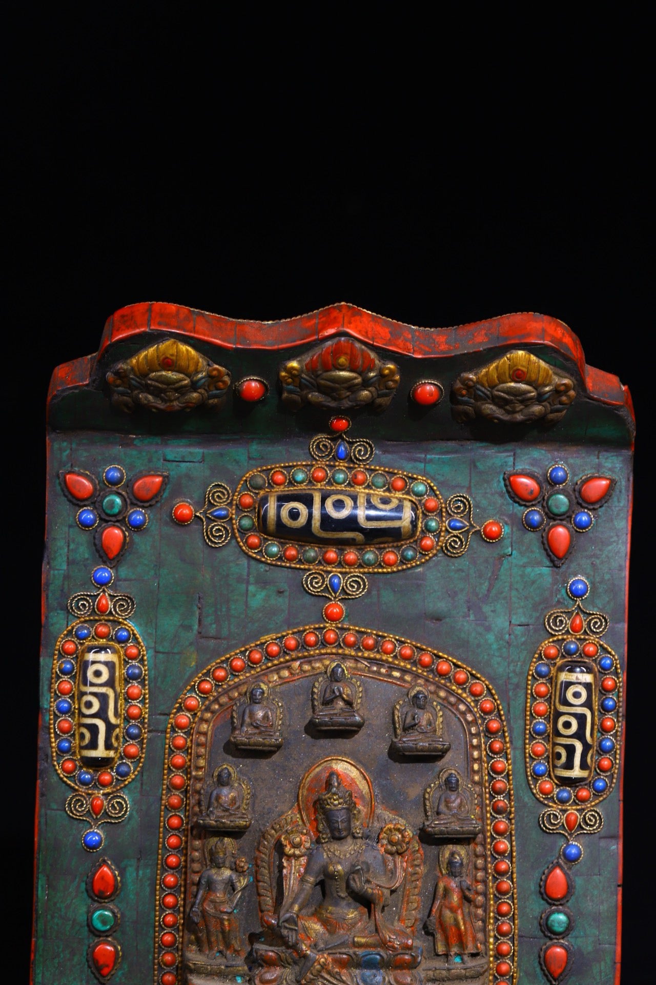 Handmade filigree inlaid gemstones, heavenly pearl Buddha niches