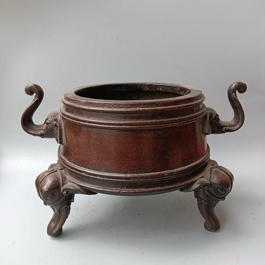 Chinese Antique Pure Copper Small Elephant Ear Stove