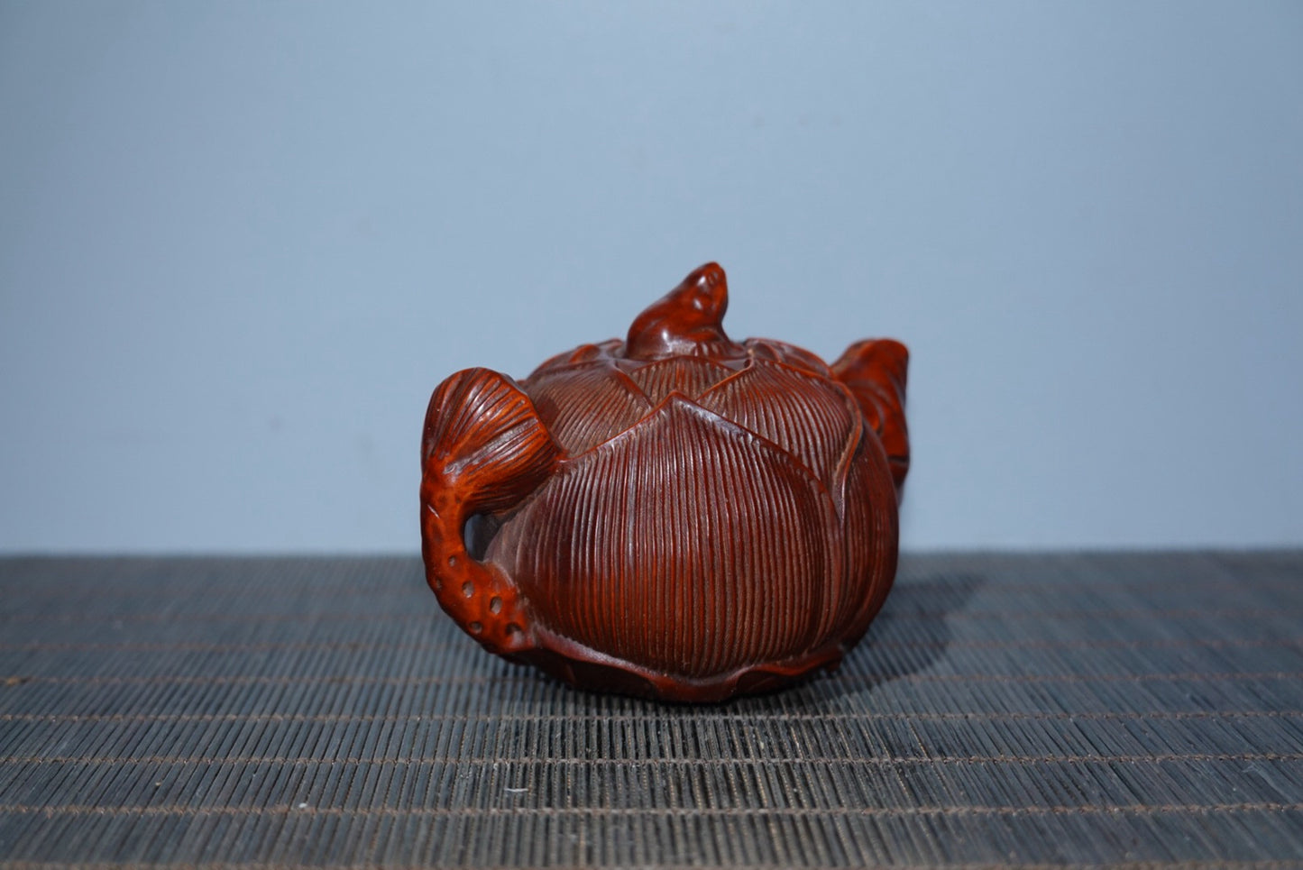 Collection of boxwood carved lotus handle pot ornaments
