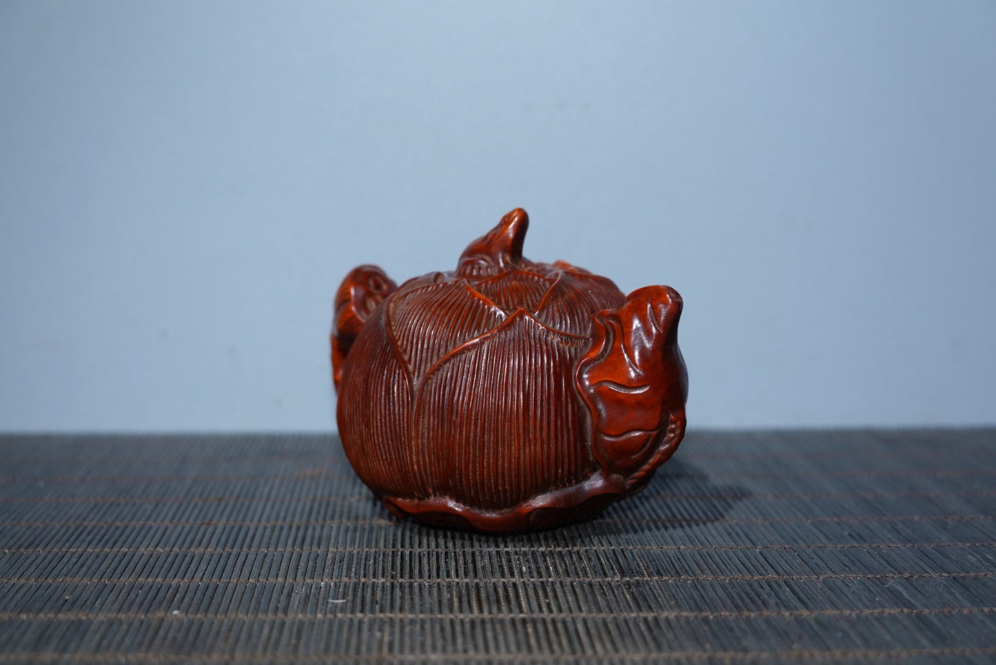 Collection of boxwood carved lotus handle pot ornaments