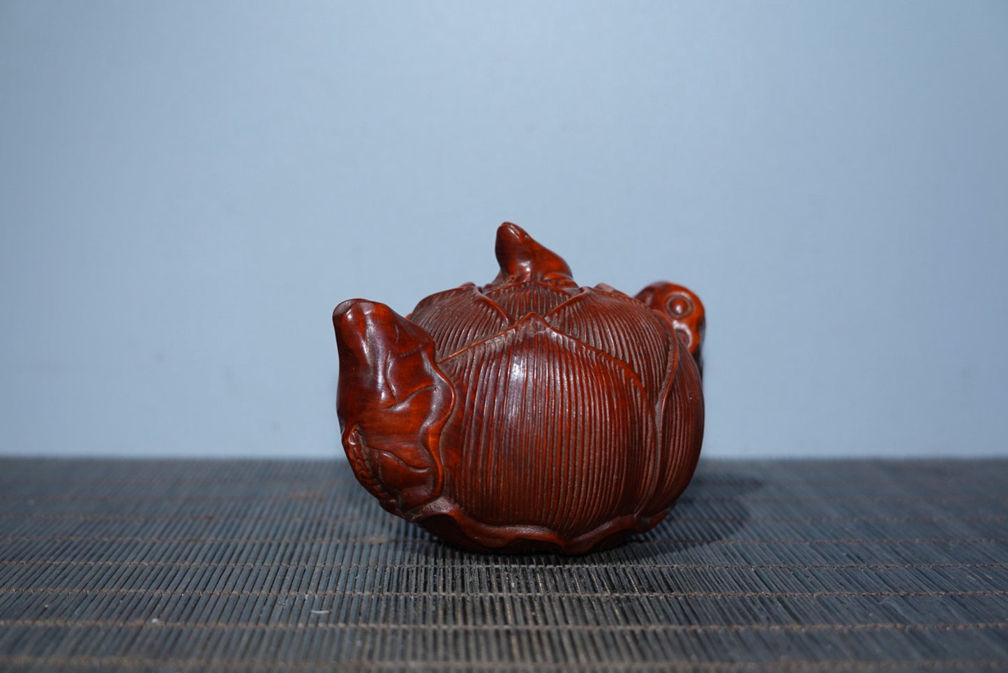 Collection of boxwood carved lotus handle pot ornaments