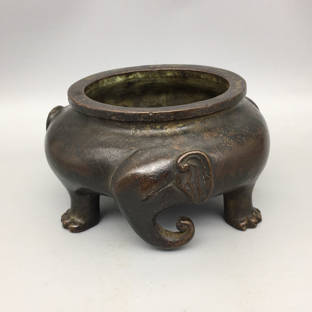 Chinese antique pure copper three elephant incense burner