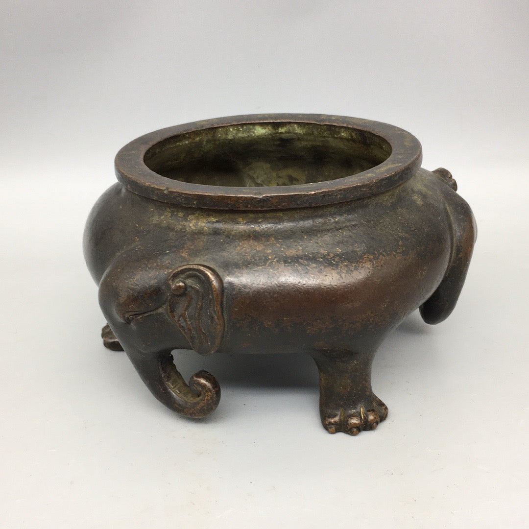 Chinese antique pure copper three elephant incense burner