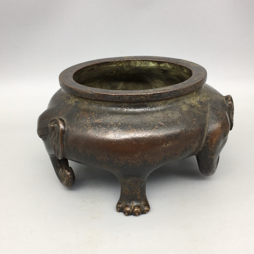 Chinese antique pure copper three elephant incense burner