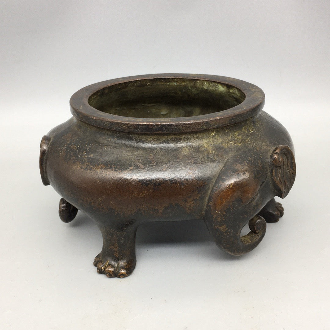 Chinese antique pure copper three elephant incense burner