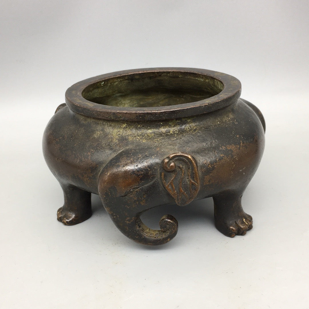Chinese antique pure copper three elephant incense burner