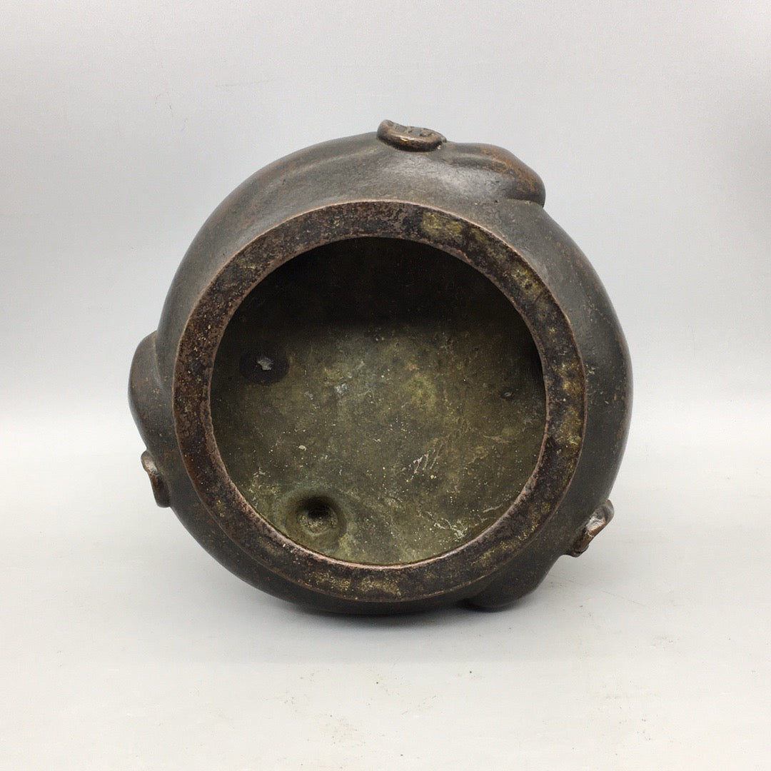 Chinese antique pure copper three elephant incense burner