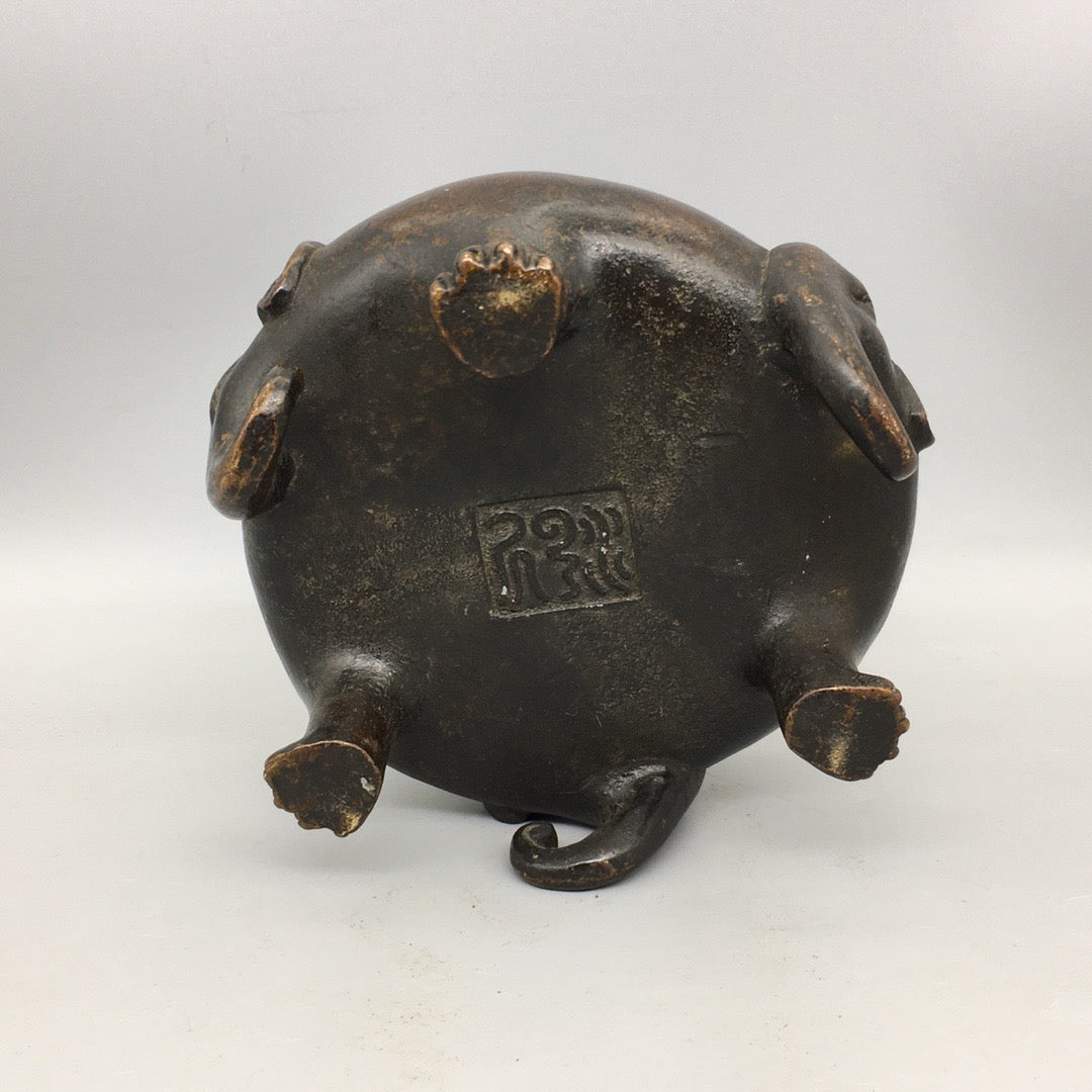 Chinese antique pure copper three elephant incense burner