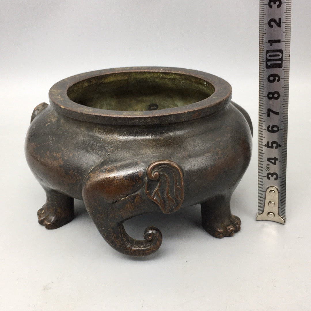 Chinese antique pure copper three elephant incense burner