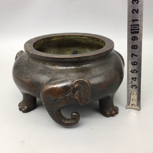 Chinese antique pure copper three elephant incense burner