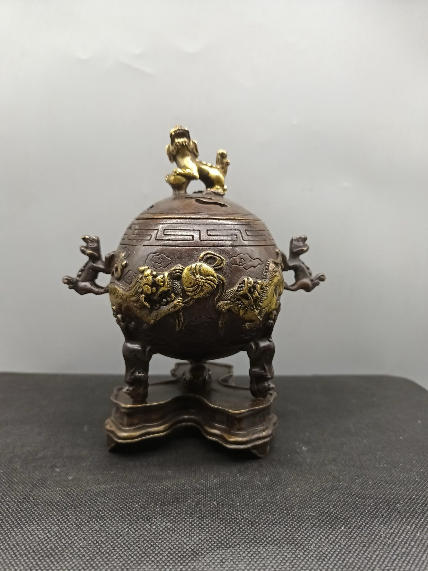 Chinese Antique Pure Copper Three Layer Lion Stove
