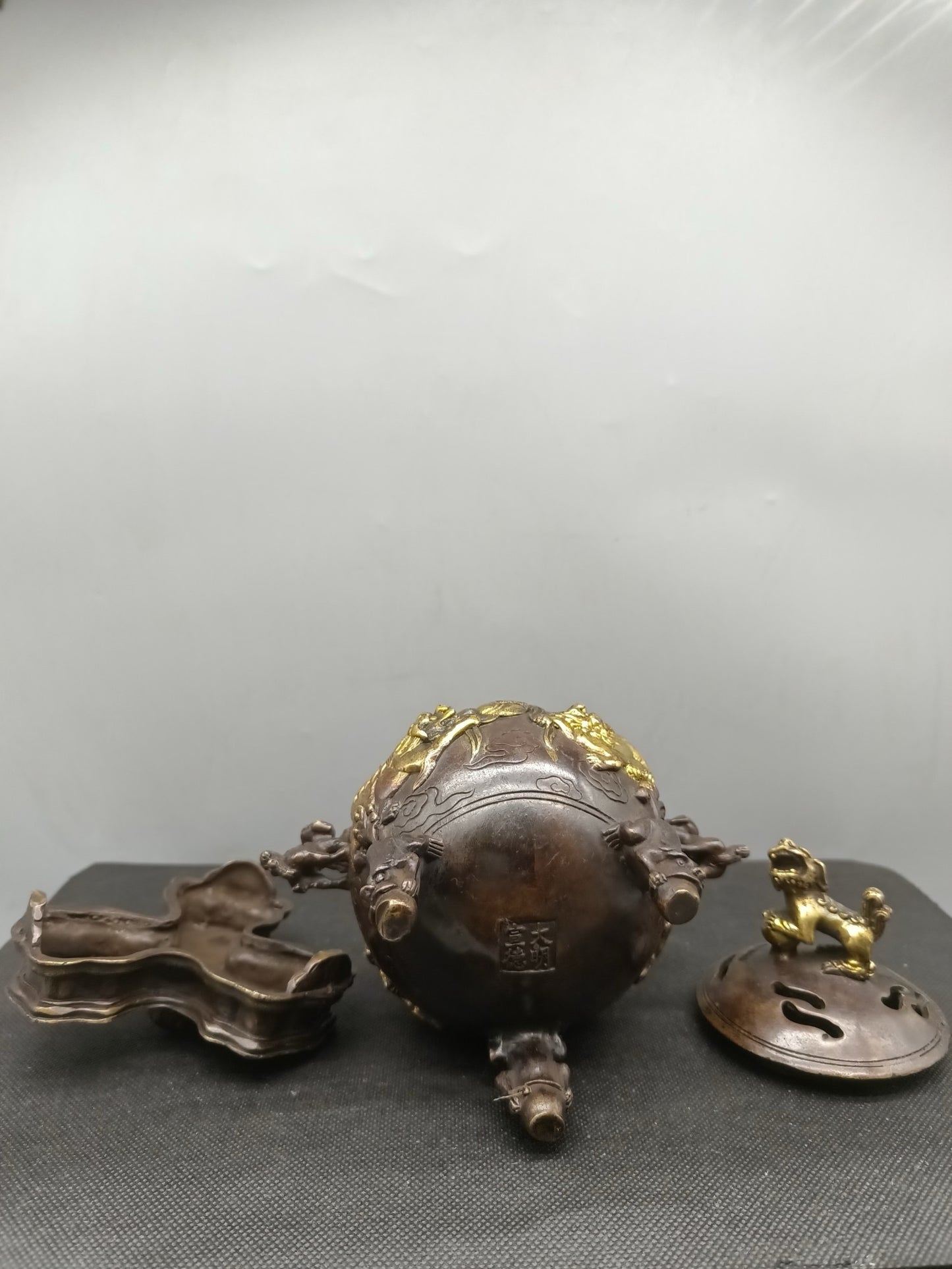 Chinese Antique Pure Copper Three Layer Lion Stove
