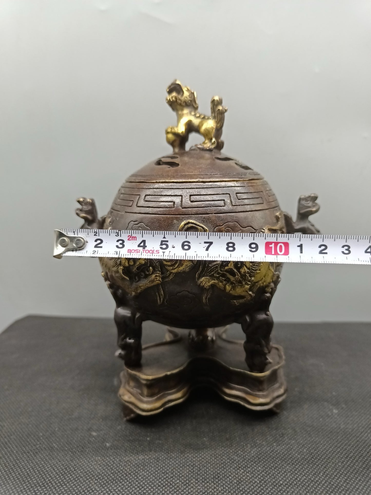 Chinese Antique Pure Copper Three Layer Lion Stove