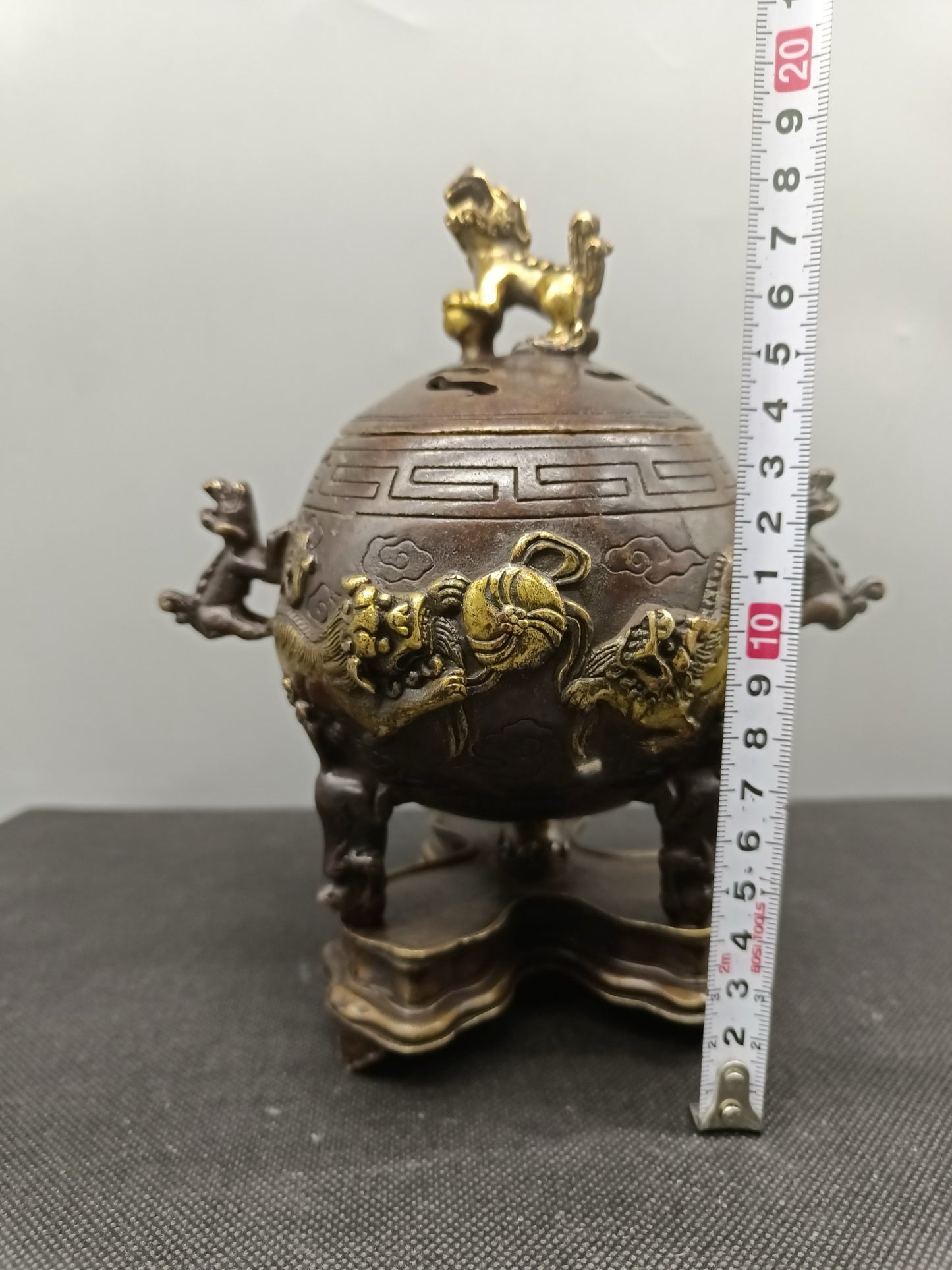 Chinese Antique Pure Copper Three Layer Lion Stove
