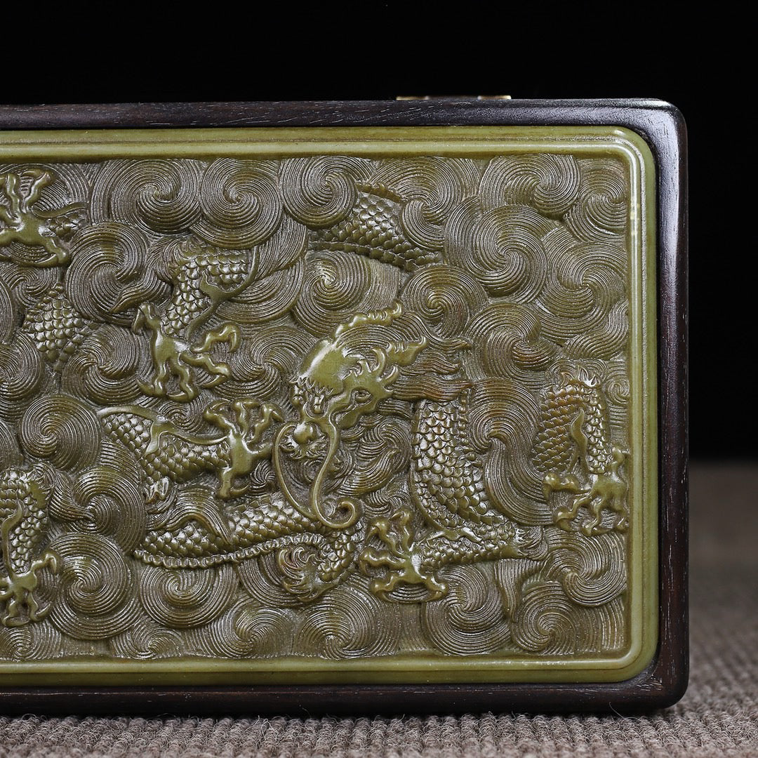 Chinese antique ebony inlaid jade multi treasure box storage box