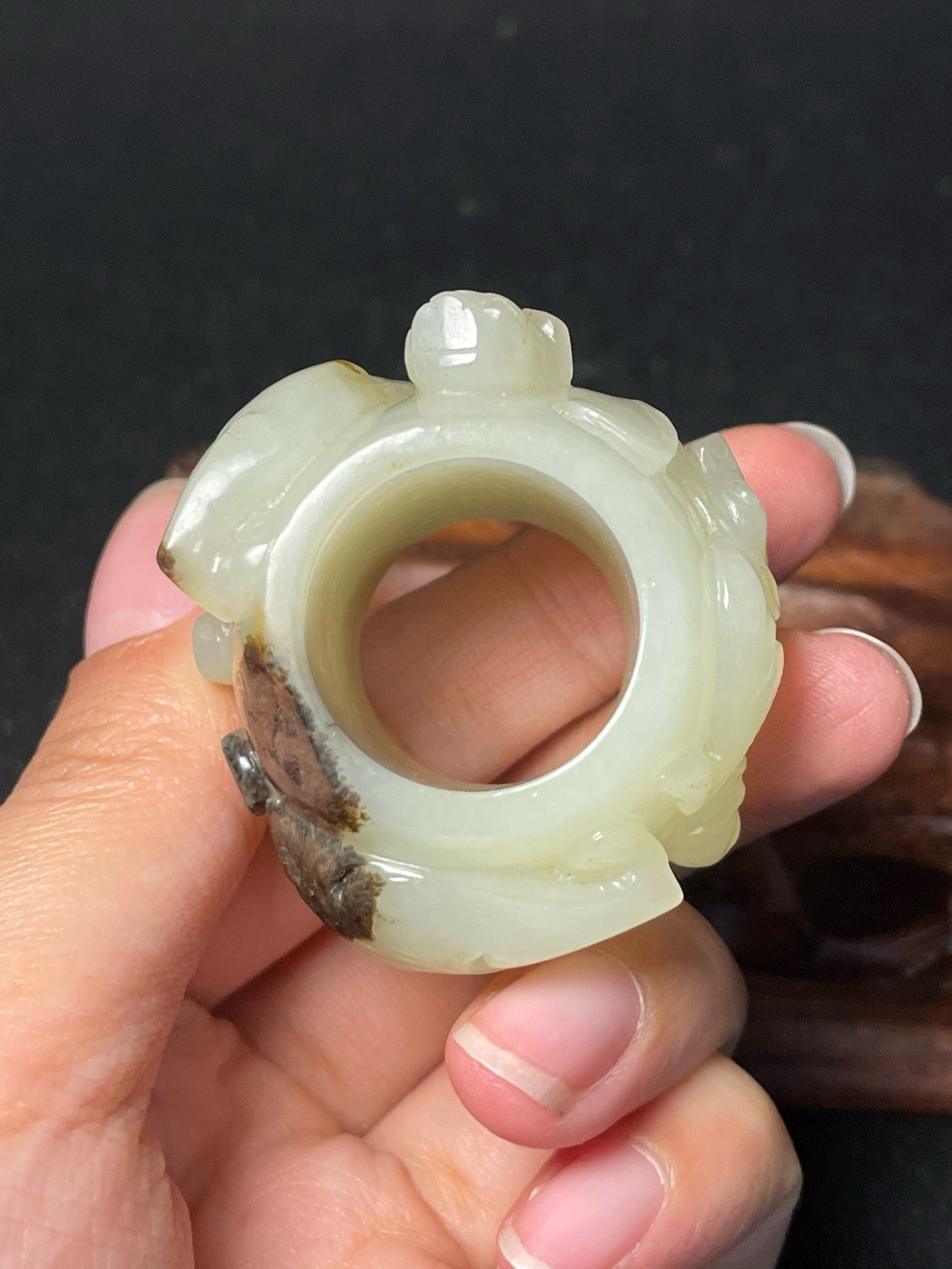 Chinese antique Hotan Jade dragon dragon ring