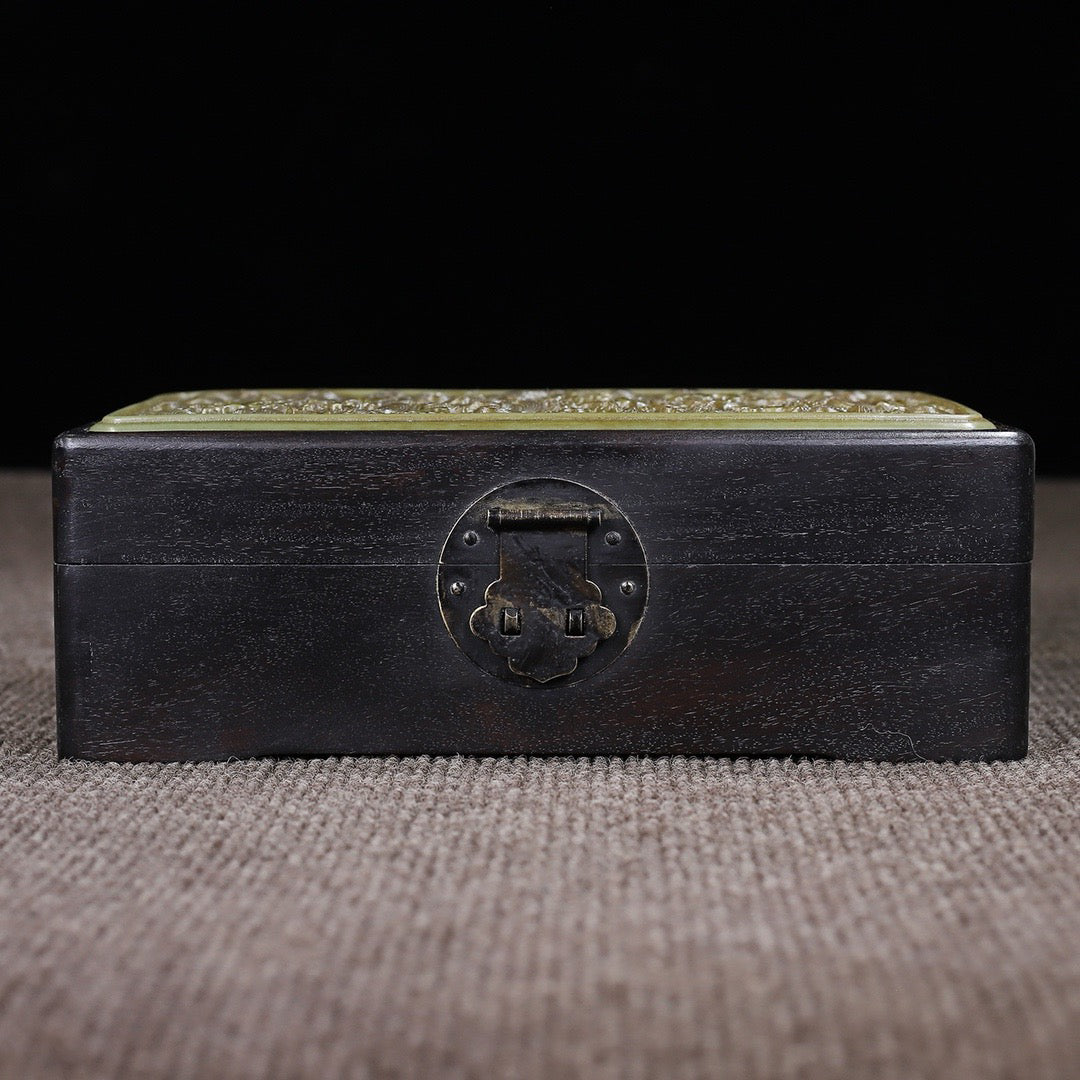 Chinese antique ebony inlaid jade multi treasure box storage box