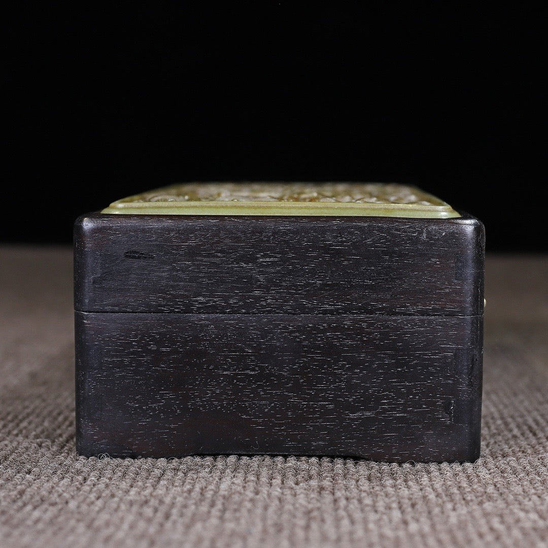 Chinese antique ebony inlaid jade multi treasure box storage box